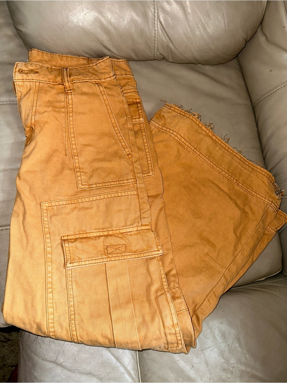 BDG Cargo Utility Extreme Wide Leg Jeans in Mustard Orange - Picture 4 of 10